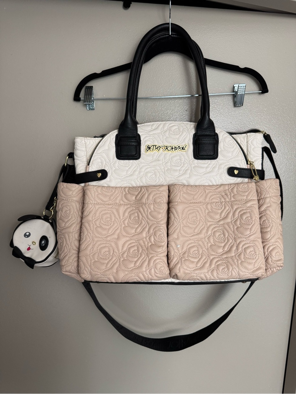 Betsey Johnson Two-Tone Quilted Tote Diaper Bag in Cream & Blush - Picture 9 of 9